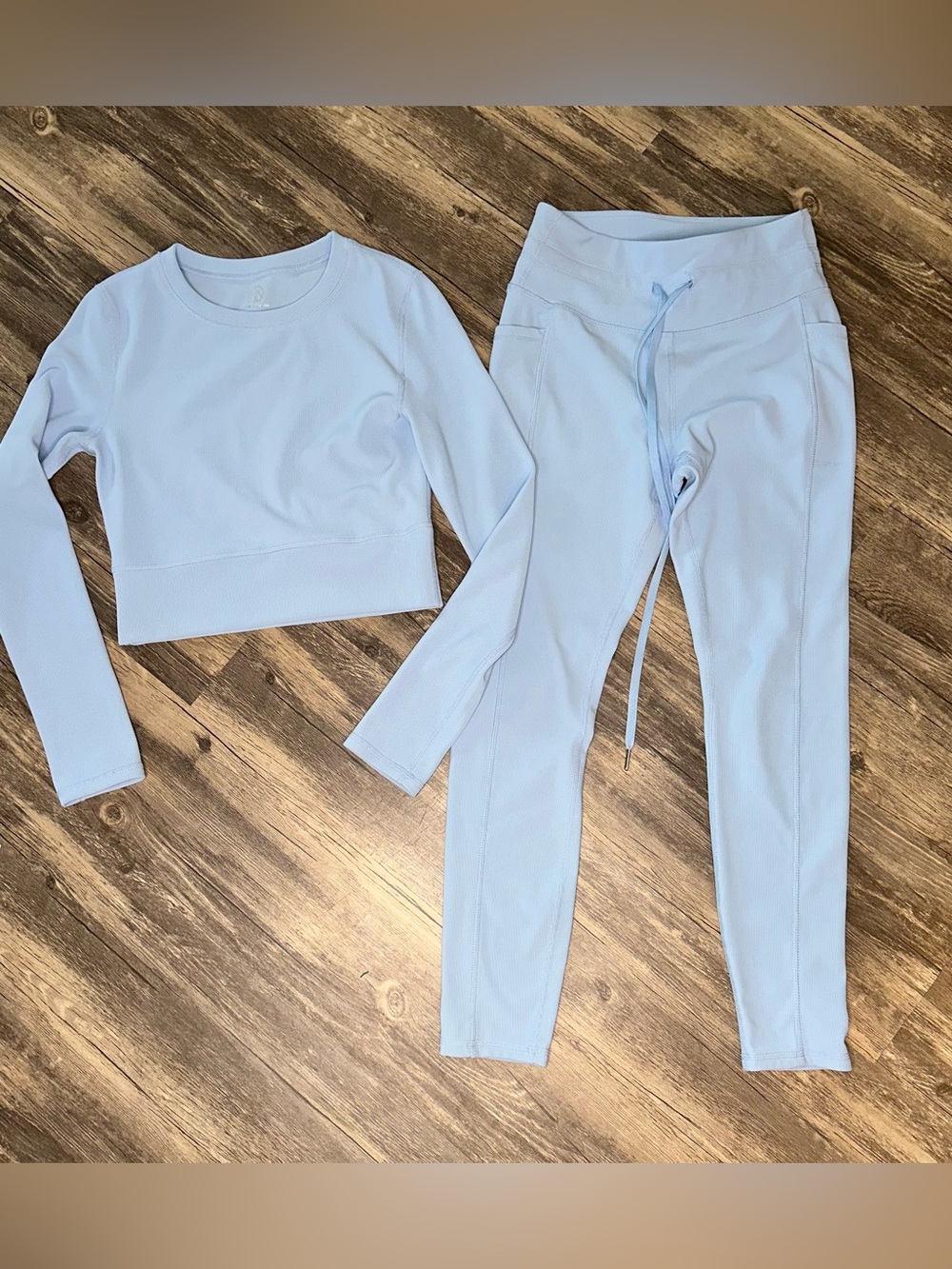 Move Theology Blue Activewear Set Crop Top Leggings Women’s Small Workout